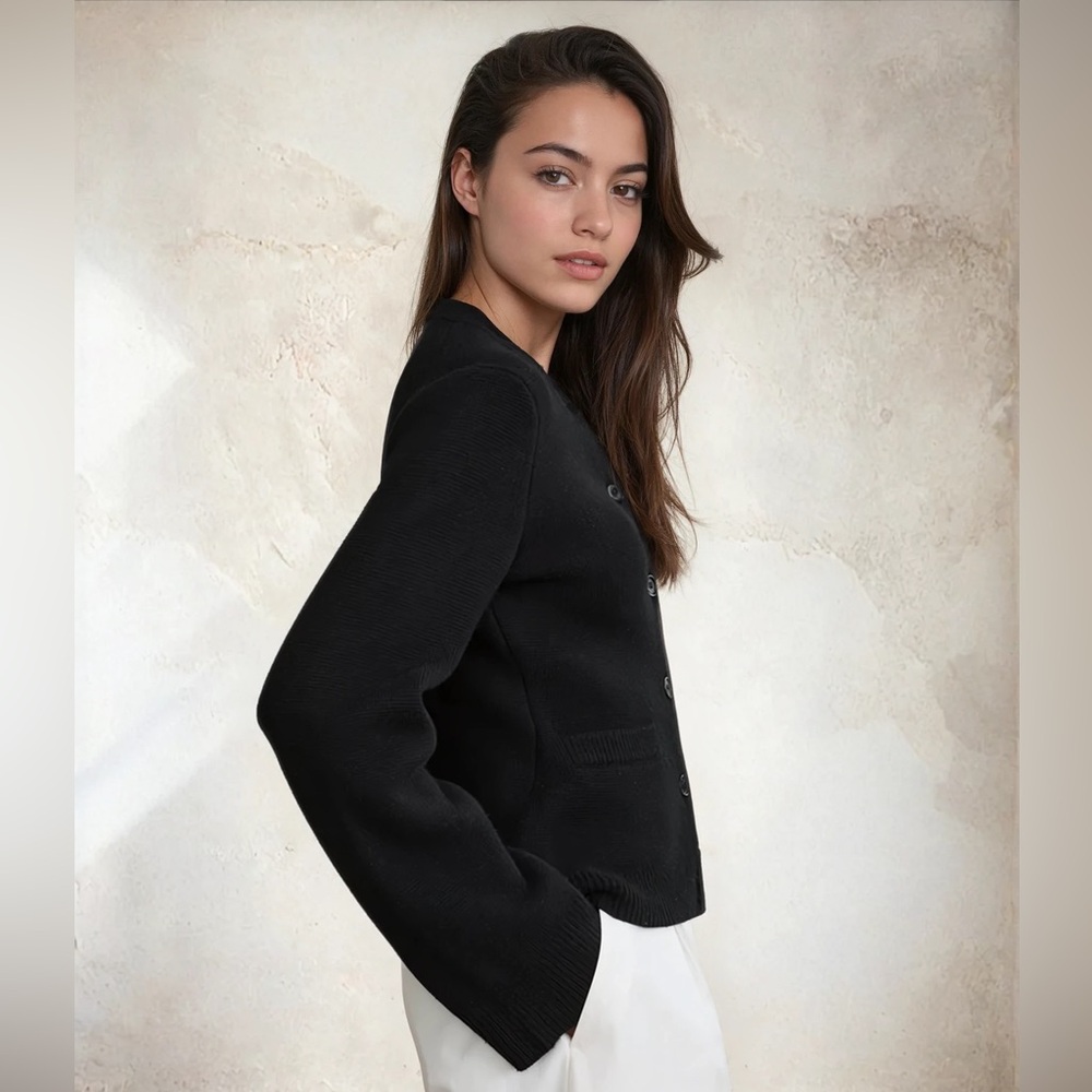 Jenni Kayne Cooper Wool Cashmere Blend Cardigan, Black - Picture 3 of 4